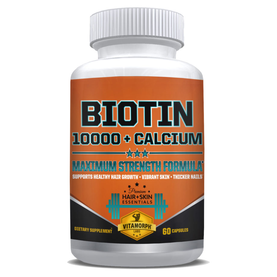 biotin 10000 mcg calcium hair skin nails capsule supplement front