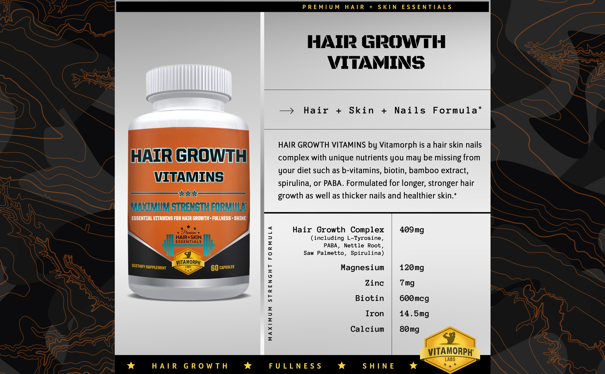 Hair Growth Vitamins Supplement - 60 Capsules - Vitamorph Labs Hair Growth Vitamins Supplement - 60 Capsules - Vitamorph Labs